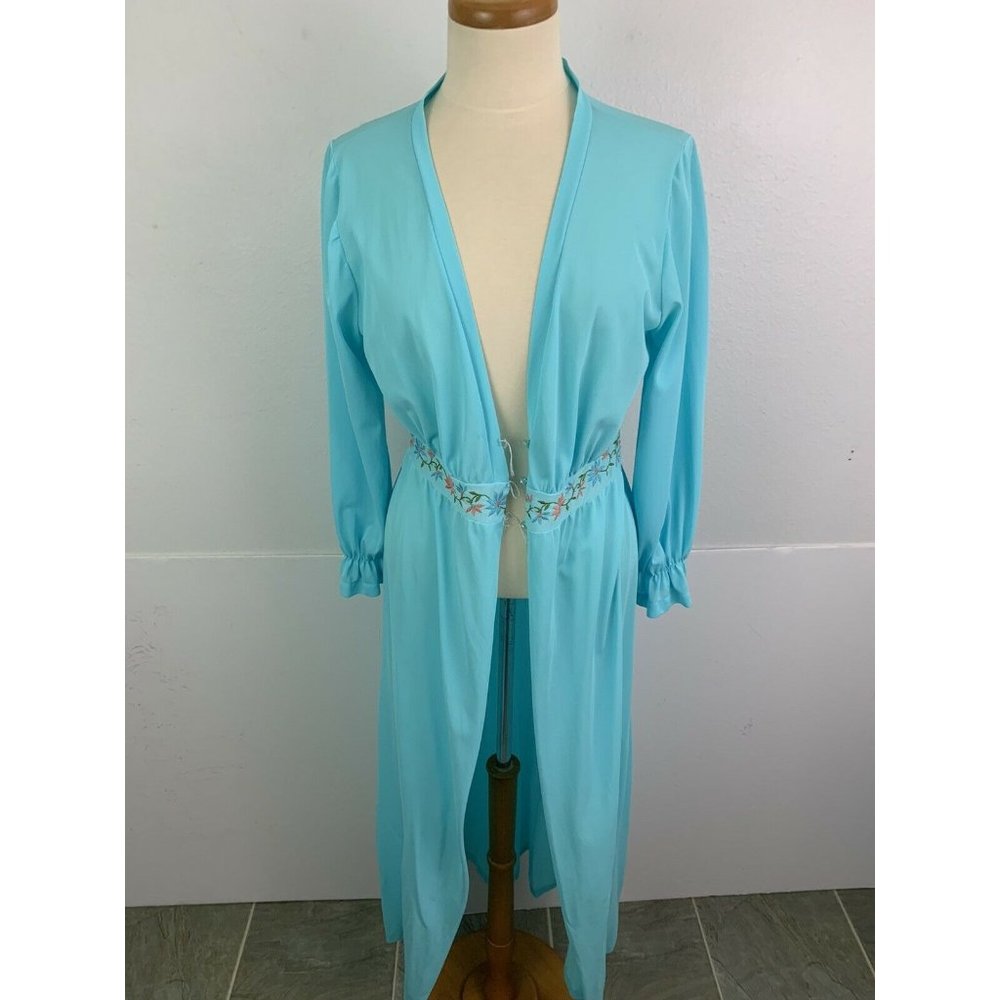 Vintage Montgomery Ward Women's L 18/20 Nightgown Dressing Gown Coat Nylon Blue